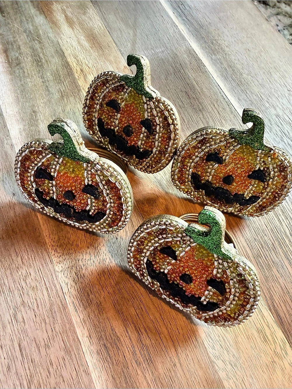 Tahari Fly By Night Beaded Jack-o'-Lantern Pumpkin Napkin Rings